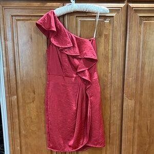 One-Shoulder Burnt Coral Ruffle Cocktail Dress
